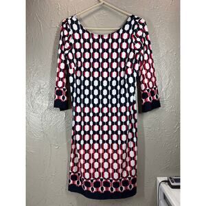 APT.9 Multicolor Shift Dress 3/4 Sleeve Geometric Print Scoop Neck Womens Small